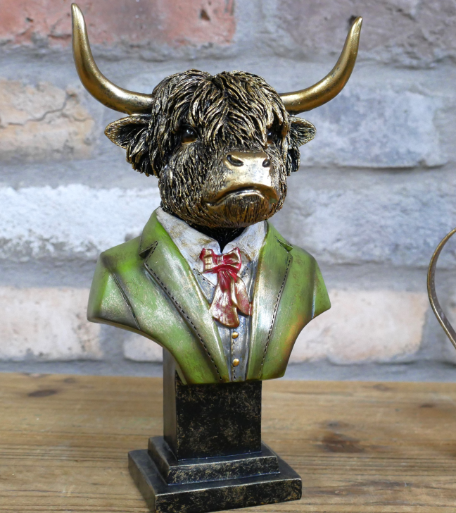 Gentry Highland Cow Bust on Square Base