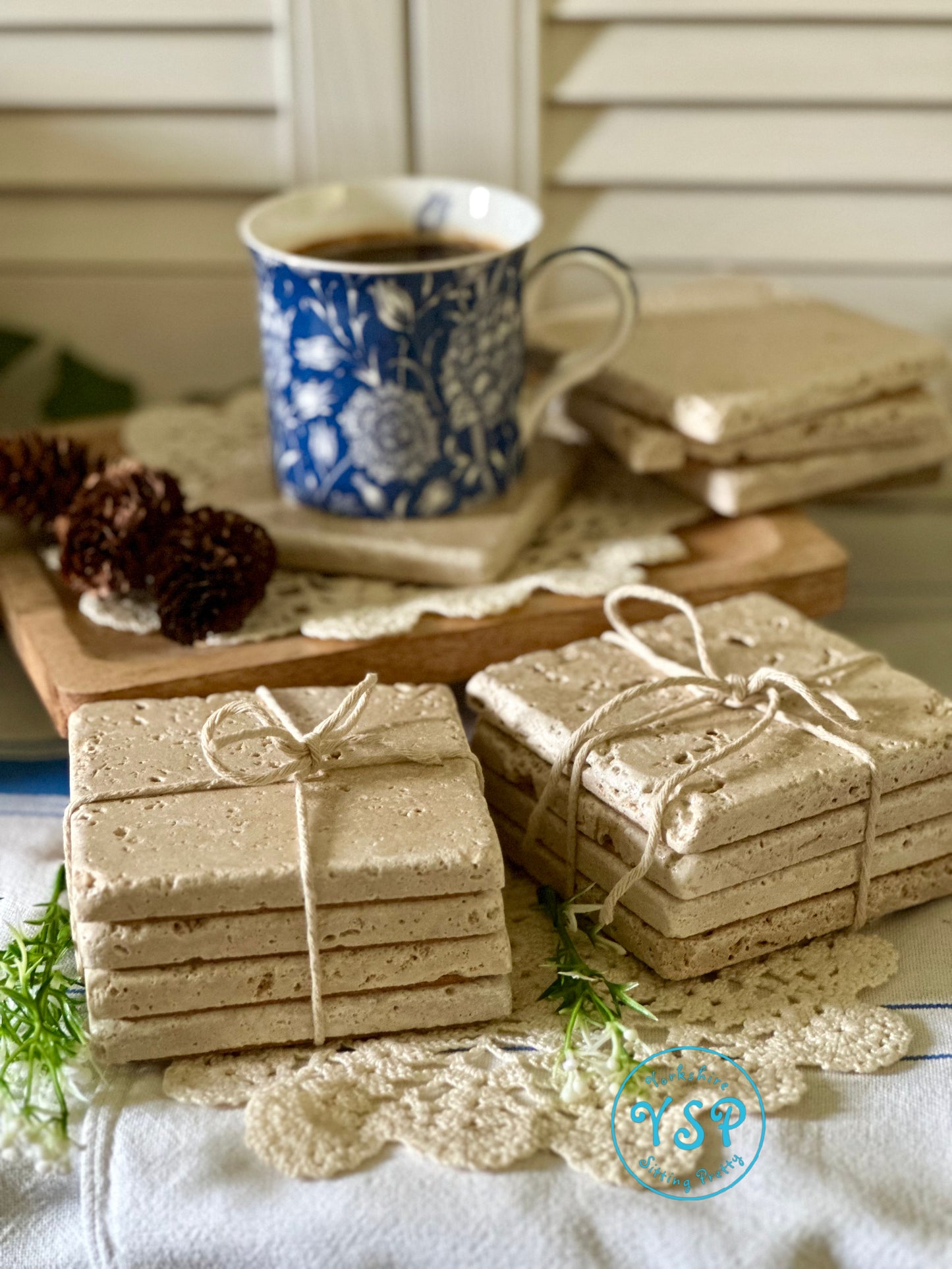 Set of Four Travertine Coasters