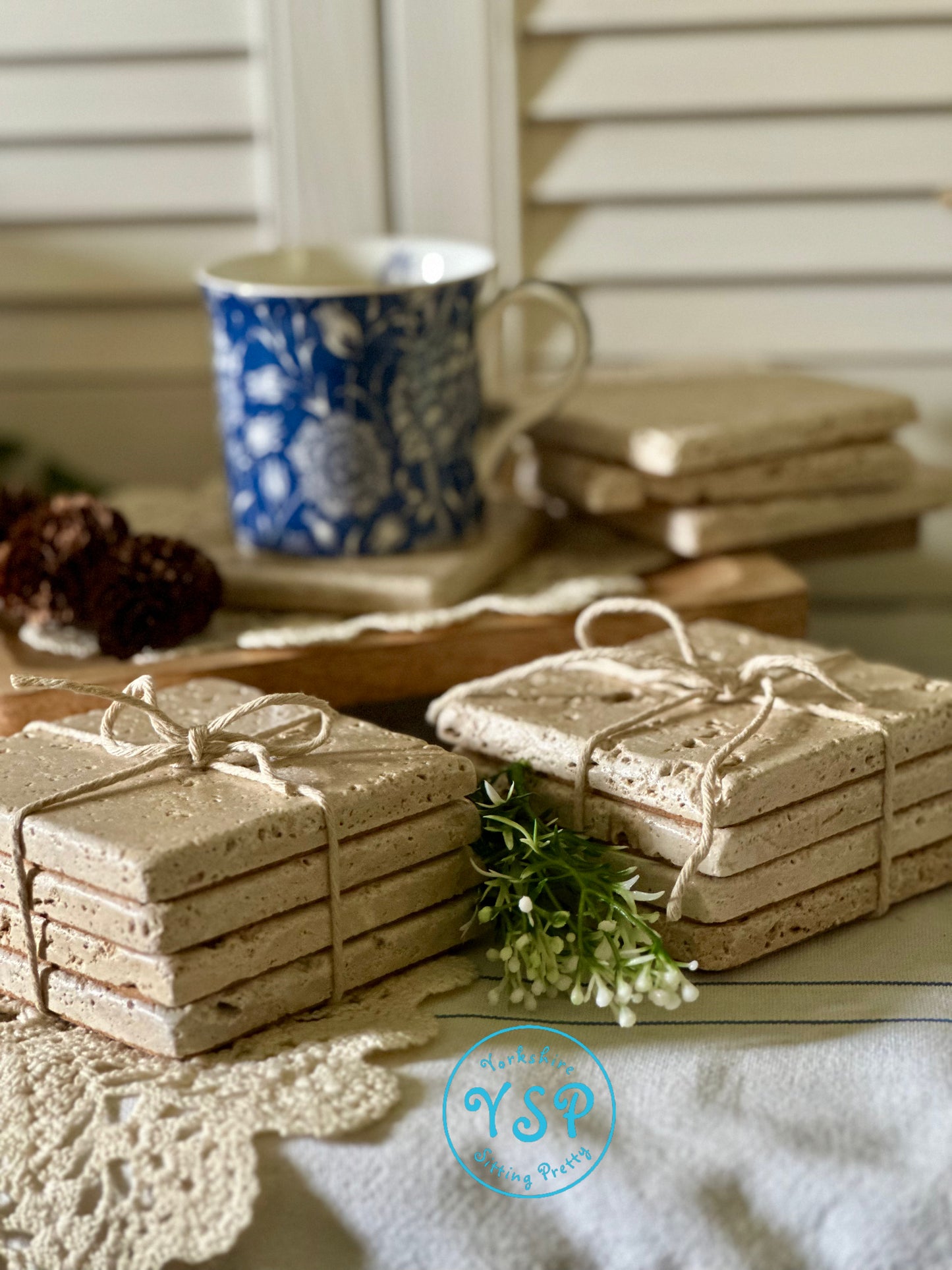 Set of Four Travertine Coasters