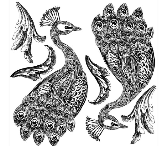 Peacock head and wings from Iron Orchid designs Pavo peacock 12" x 12" Stamp Page One