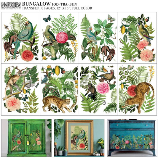 Colourful images of Iron Orchid Designs Bungalow Jungle tropical Transfer back of packet