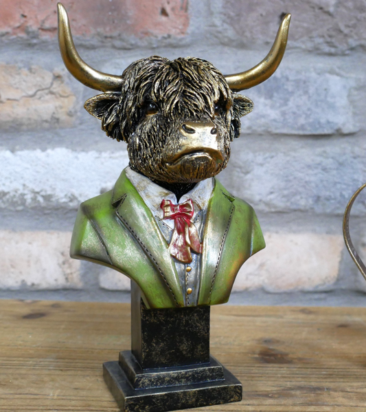 Gentry Highland Cow Bust on Square Base