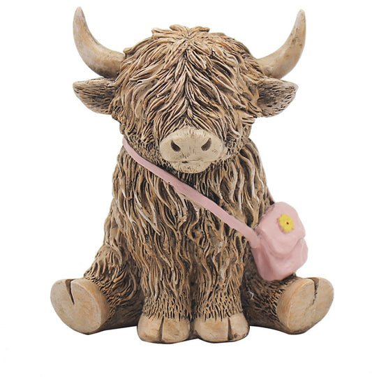 Highland Cow with Pink Bag