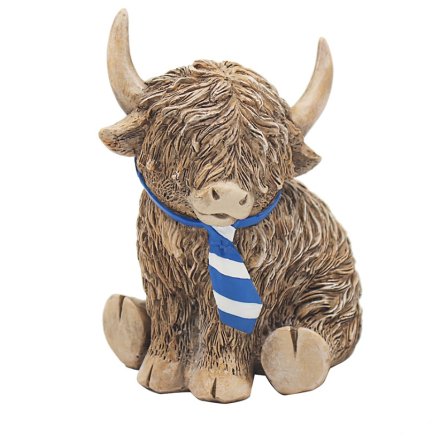 Highland Cow in Blue Striped Tie