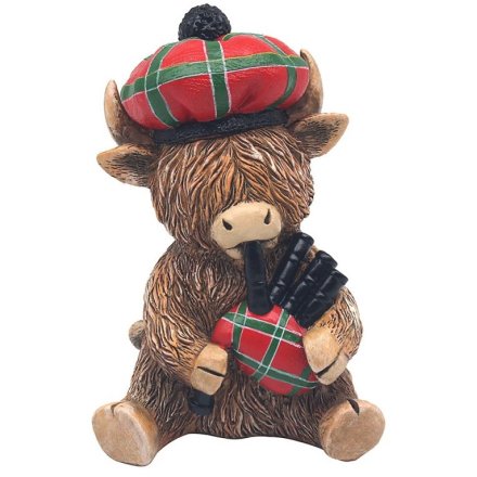 Highland Cow in Tartan Hat with Bagpipes