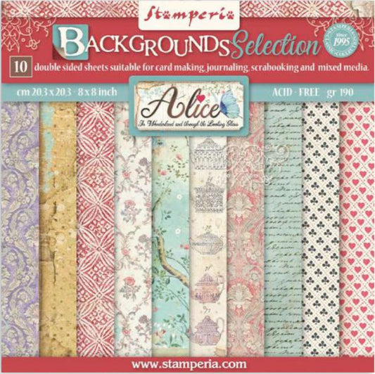 Alice Scrapbooking Pad Backgrounds Selection - Stamperia - 20cm x 20cm 8" x 8" (Small)