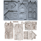 A set of miniature Victorian house templates and roof designs shown both assembled in gray and as clay castings on a white background. The text 'Charlbury Lane'' and '10D' are visible on the gray assembled sheet. From Iron Orchid Designs.
