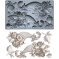 A I0D cornucopia mold shown in gray with its corresponding white 3D molded sample, featuring detailed floral, leaf, and pomegranate motifs on a white background. From Iron Orchid Designs.