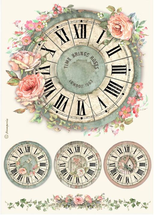 House fo Roses Clock - Stamperia - Rice Papers A4