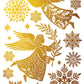 A festive graphic design featuring two gold-toned angels with wings, surrounded by intricate gold snowflakes and star motifs on a white background. From Iron Orchid Designs