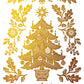 A decorative gold-toned Christmas tree illustration framed by ornate floral and leaf garlands on a white background. From Iron Orchid Designs