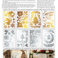 Back cover of a craft pattern booklet titled 'ADD A GILDED TOUCH' by The IOD Family, showing product details, text instructions, and sample stencil designs in gold and silver on a white background.