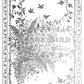 Decorative book cover in silver with floral and bird designs, featuring the title 'The Bird' by Jules Michelet. From Iron Orchid Designs Athenaeum gilded transfer