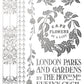 Decorative book cover design in silver with floral designs and text about London parks and gardens. From Iron Orchid Designs Athenaeum gilded transfer