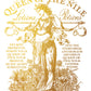 Gold image and text on a white background showing an exotic lady on a vintage advertising sign for Queen of the Nile by Iron Orchid Designs