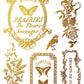 Decorative gold elements with floral designs, butterflies, and text in a vintage style by Iron Orchid Designs