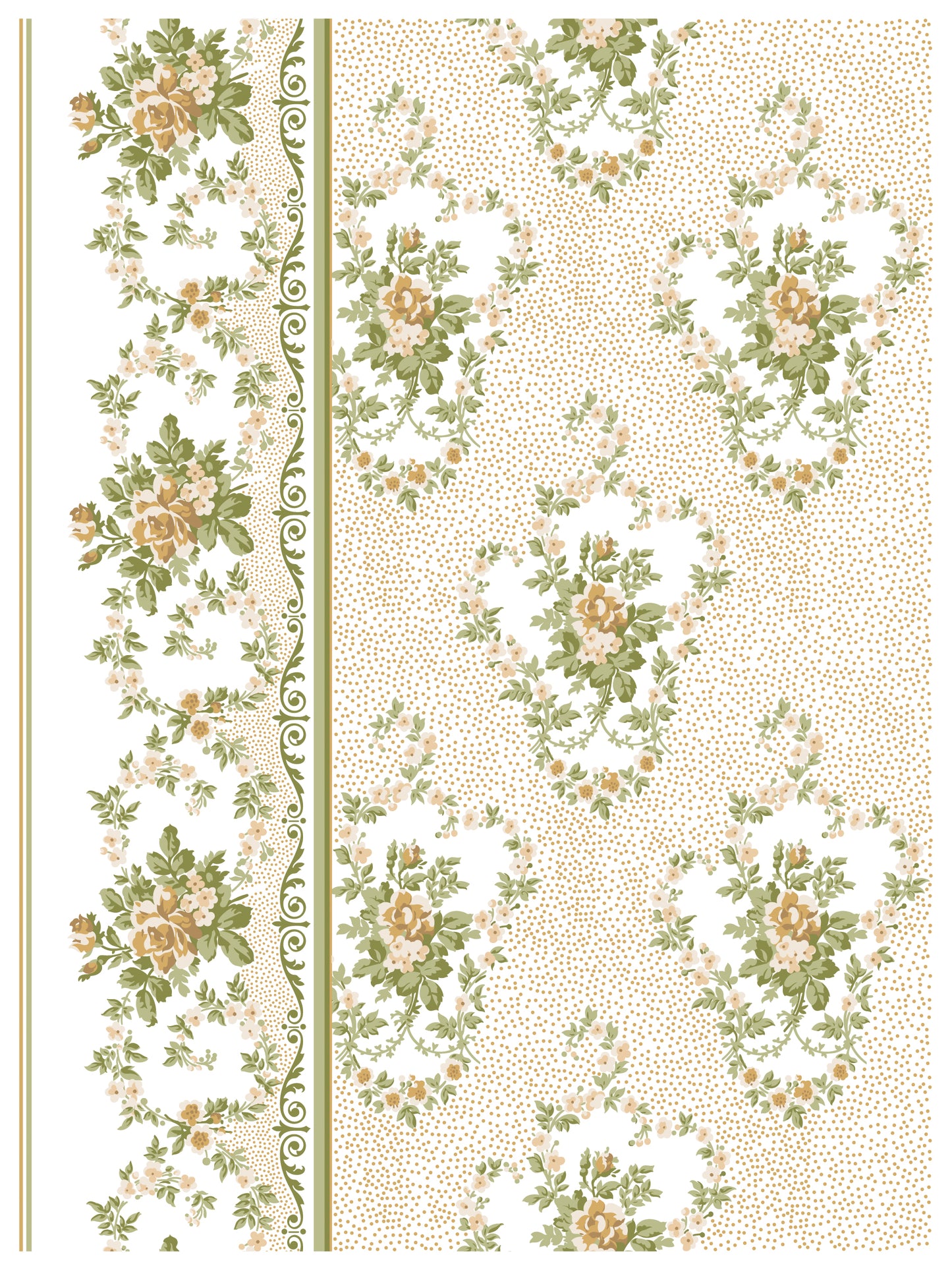 Floral patterned wallpaper pattern with decorative elements on a white background from Alfred Peats & Co Inlay by Iron Orchid Designs