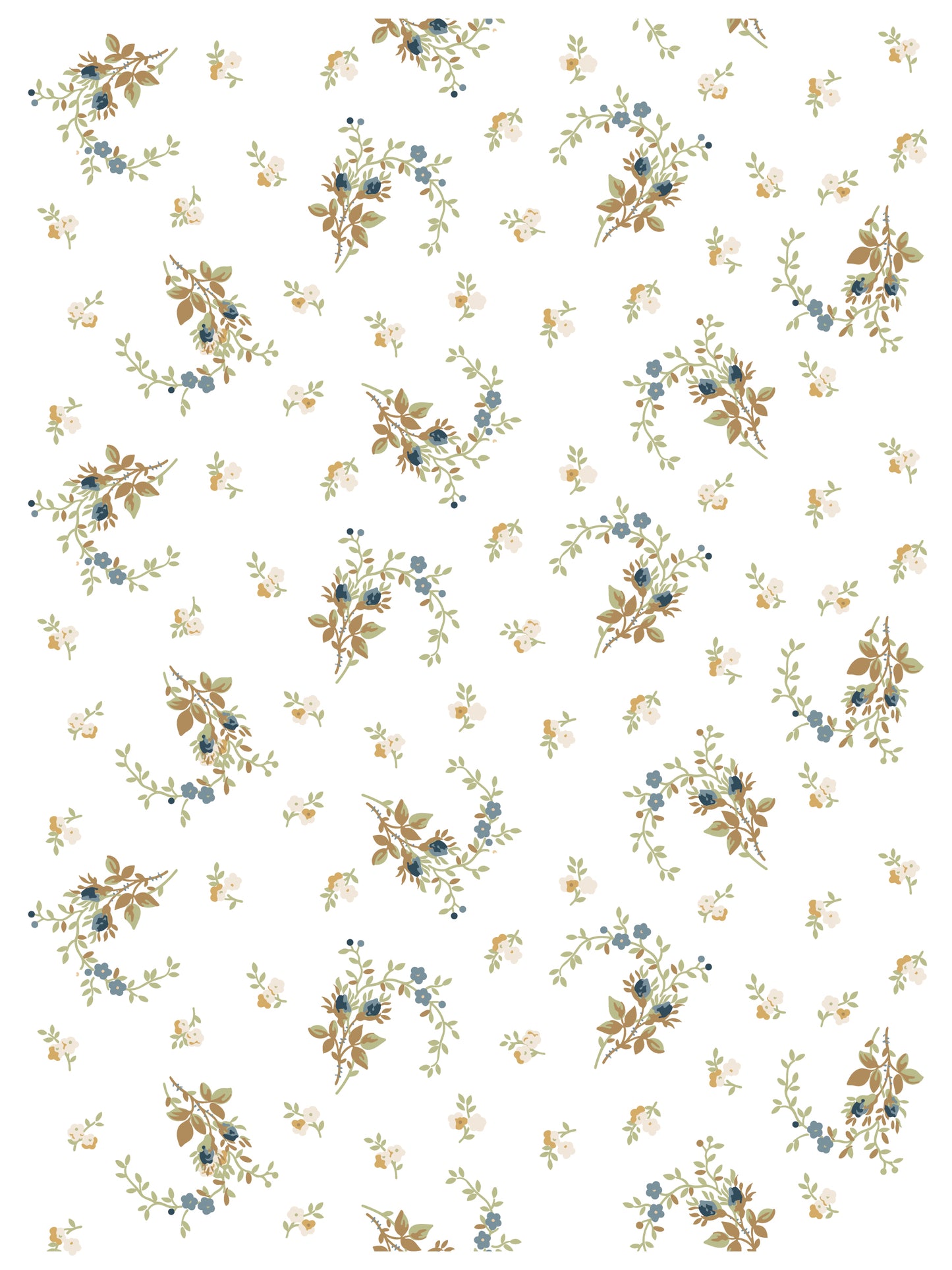 Floral pattern with small flowers and leaves on a white background from Iron Orchid Designs Alfred Peats & Co Inlay