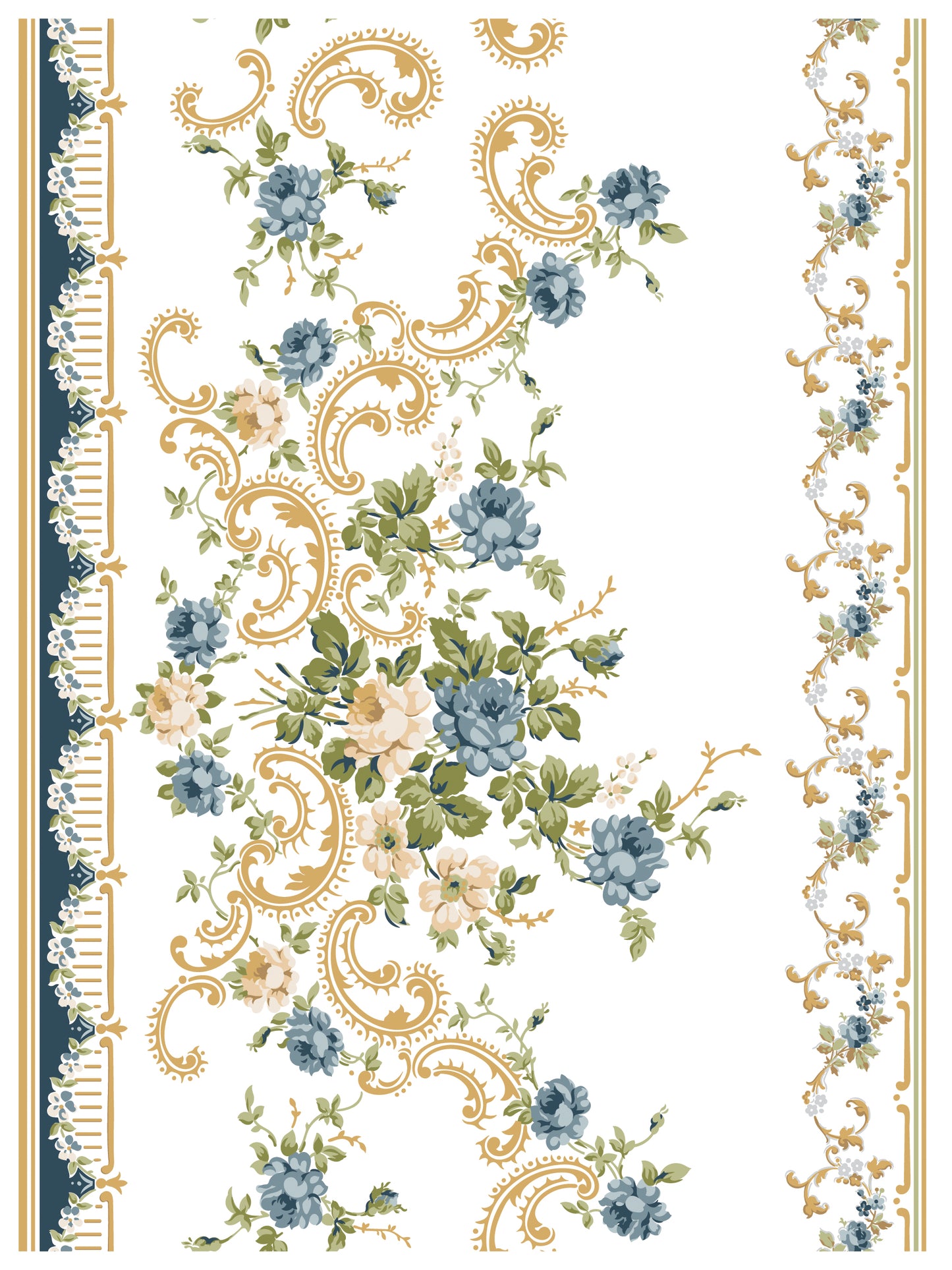 Decorative paper with floral and paisley design on a white background from Iron Orchid Designs Alfred Peats & Co Inlay
