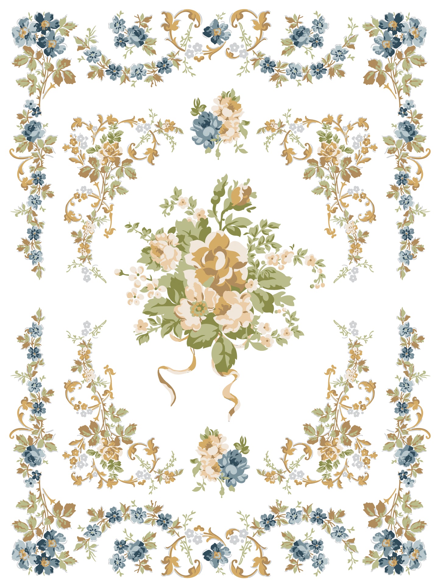 Decorative floral pattern with flowers and leaves on a white background from Iron Orchid Designs Alfred Peats & Co Inlay