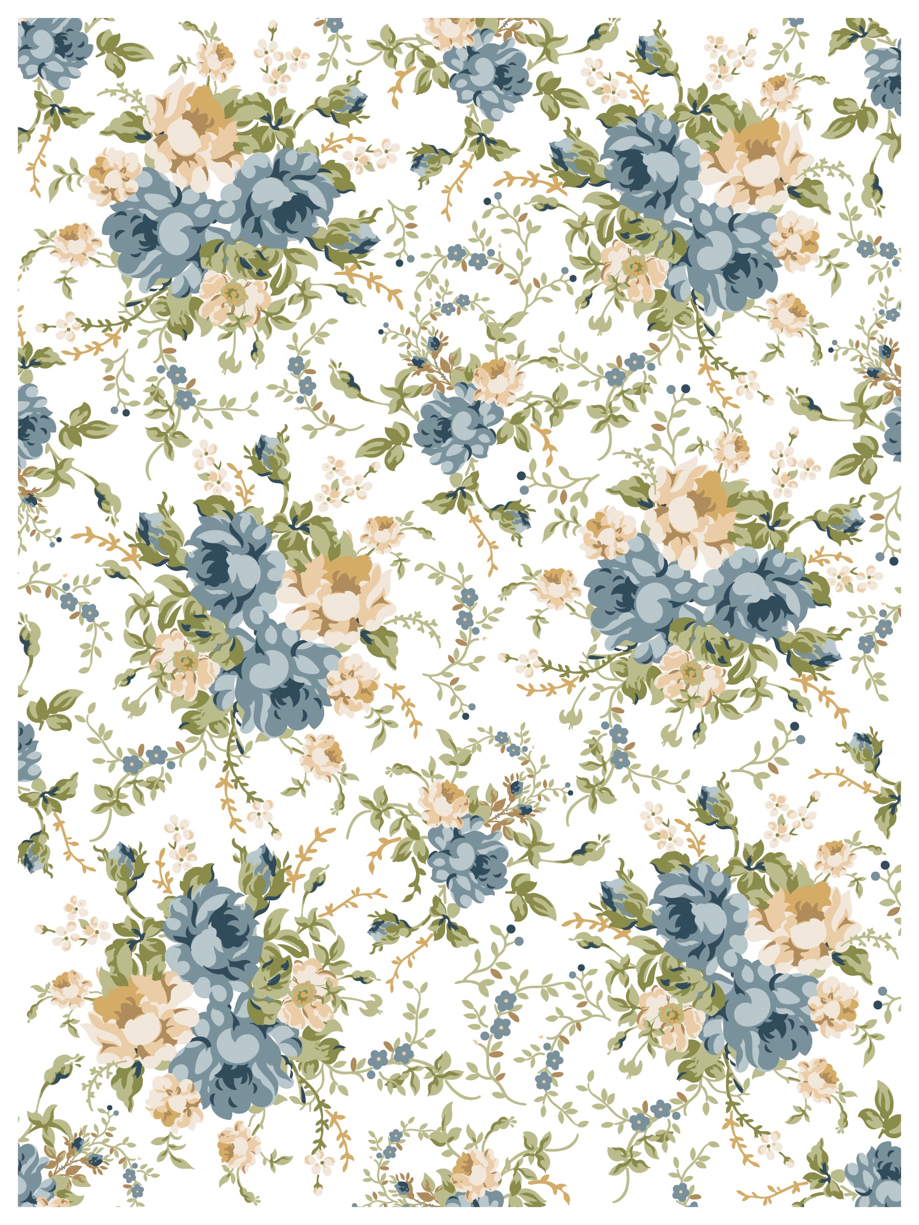 Floral pattern with blue and beige flowers on a white background from Iron Orchid Designs Alfred Peats & Co Inlay