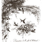 Decorative illustration in sepia of birds and a nest with text at the bottom from iron Orchid Designs Little Lark Inlay