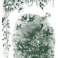 Vintage illustration in green of birds and foliage with decorative elements from Iron Orchid Designs Little lark inlay