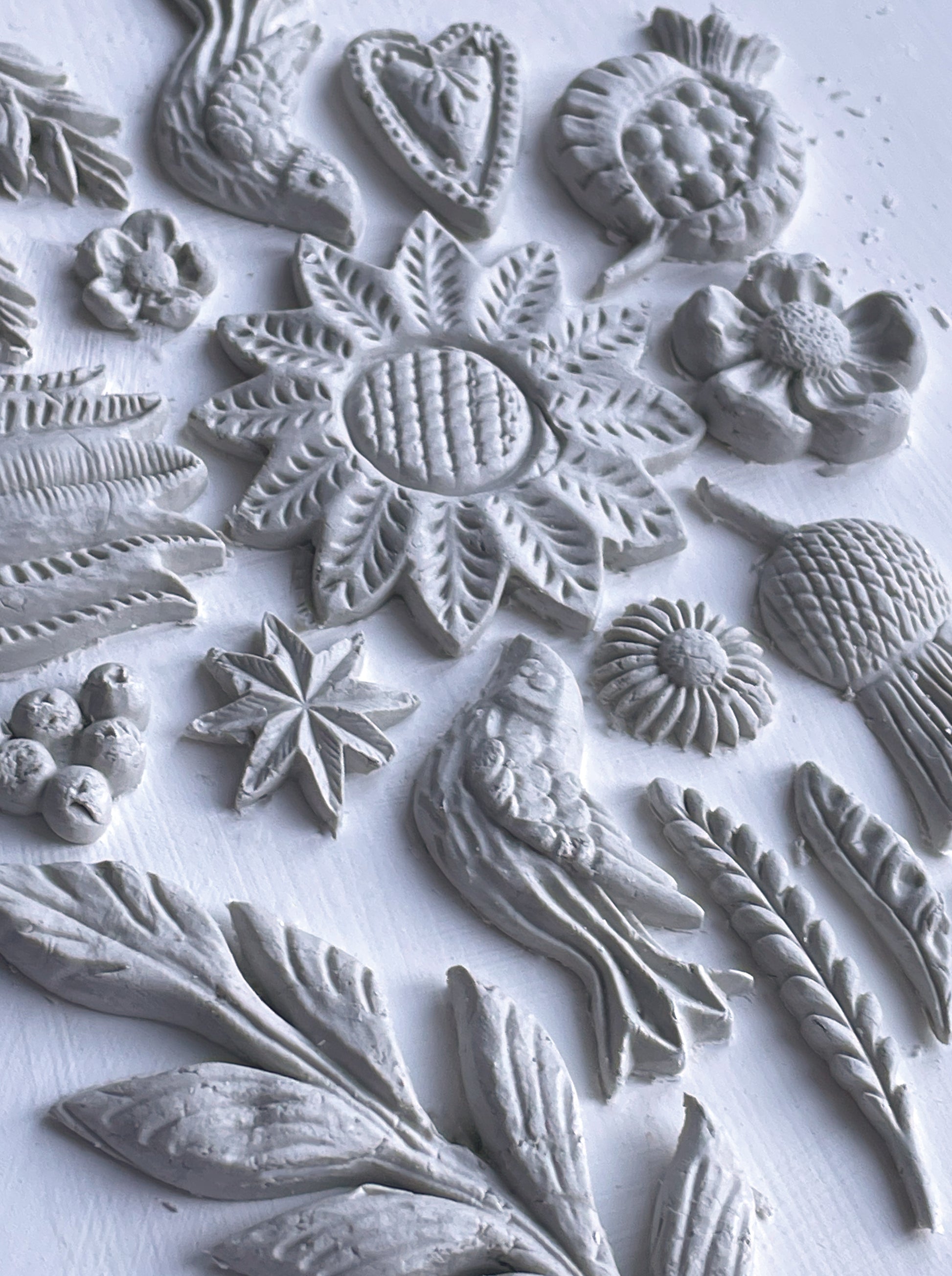 Iron Orchid Designs Primitive folk art grey Mould castings made out of white clay