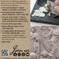 Back of a Iod Moulds 'The Iod Family' cast resin sculpture kit box, featuring product information, barcode, and a photo of the detailed white cast resin sculpture. Silent Night mould from Iron Orchid Designs.