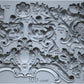 Decorative mould with intricate designs and measurements on a grey background from Iron Orchid Designs Cadre Mould