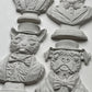 An image showing the four white bust castings from Iron Orchid Designs Invitation Only Mould. There is a cat, a dog, a fox and a stag on a white background