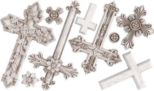Collection of decorative crosses and floral elements from Iron Orchid Designs on a white background