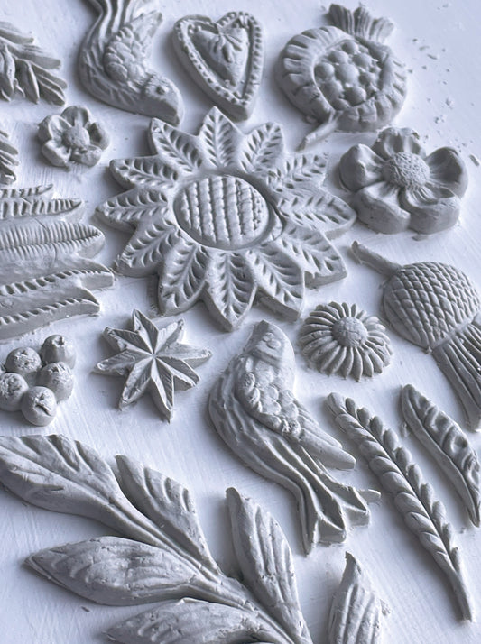 Iron Orchid Designs Primitive folk art grey Mould castings made out of white clay