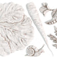 White clay castings of a cabbage leaf, pea pod, a carrot, carrot tops and a snail on a white background from Iron Orchid Designs Spring Garden mould