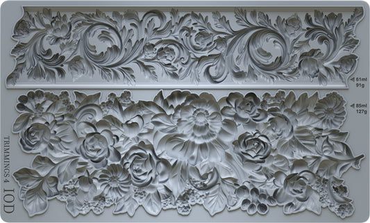 An Iron Orchid Designs silicone Craft Mould featuring intricate floral elements and vintage-inspired details, intended for use in crafting and furniture decoration.