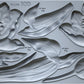 Grey silicone mould from Iron Orchid Designs showing tulip flowers and leaves.
