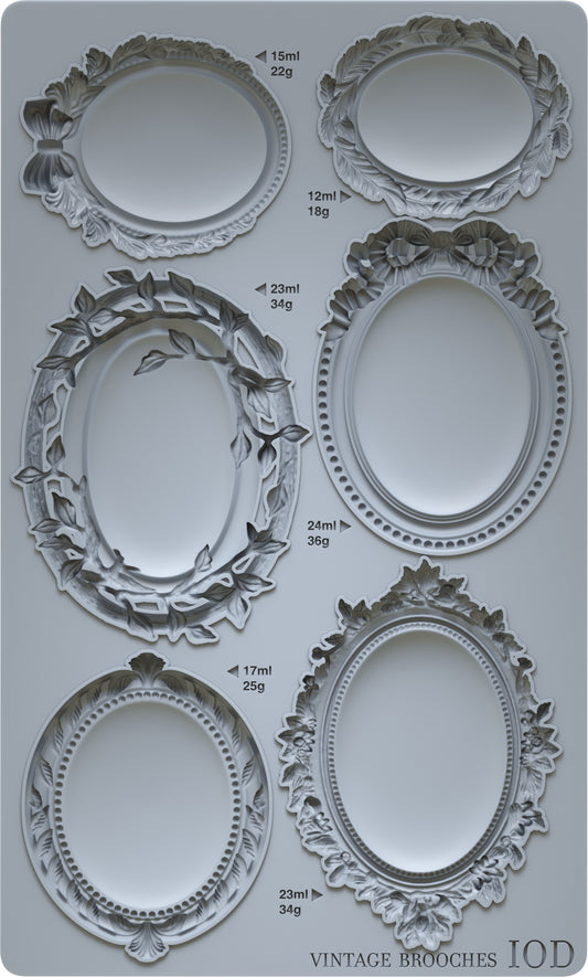 An Iron Orchid Designs silicone craft mould featuring various vintage brooch designs for crafting and  embellishment