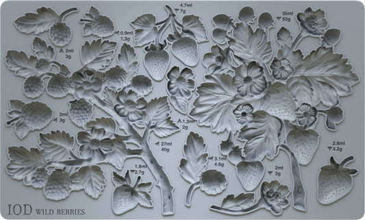 An Iron Orchid Designs silicone mould featuring clusters of berries, leaves, and blossoms 