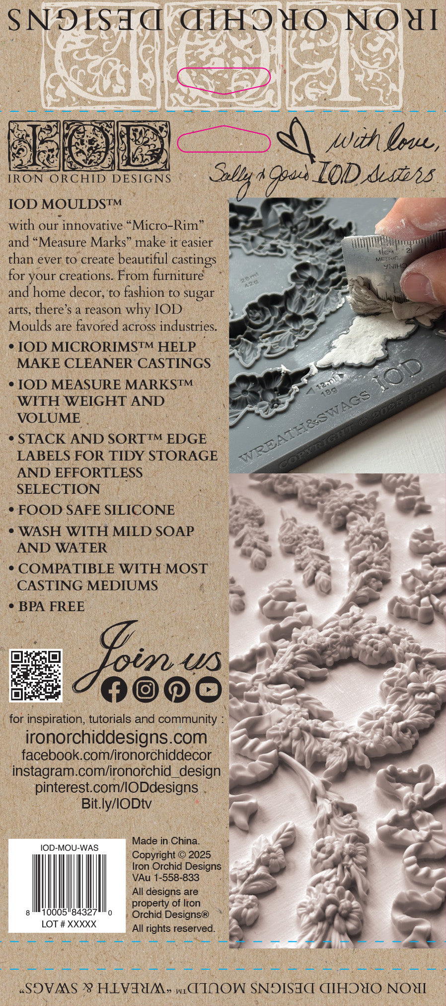 Iron Orchid Designs mould packaging with text and images of Wreath and Swags mould