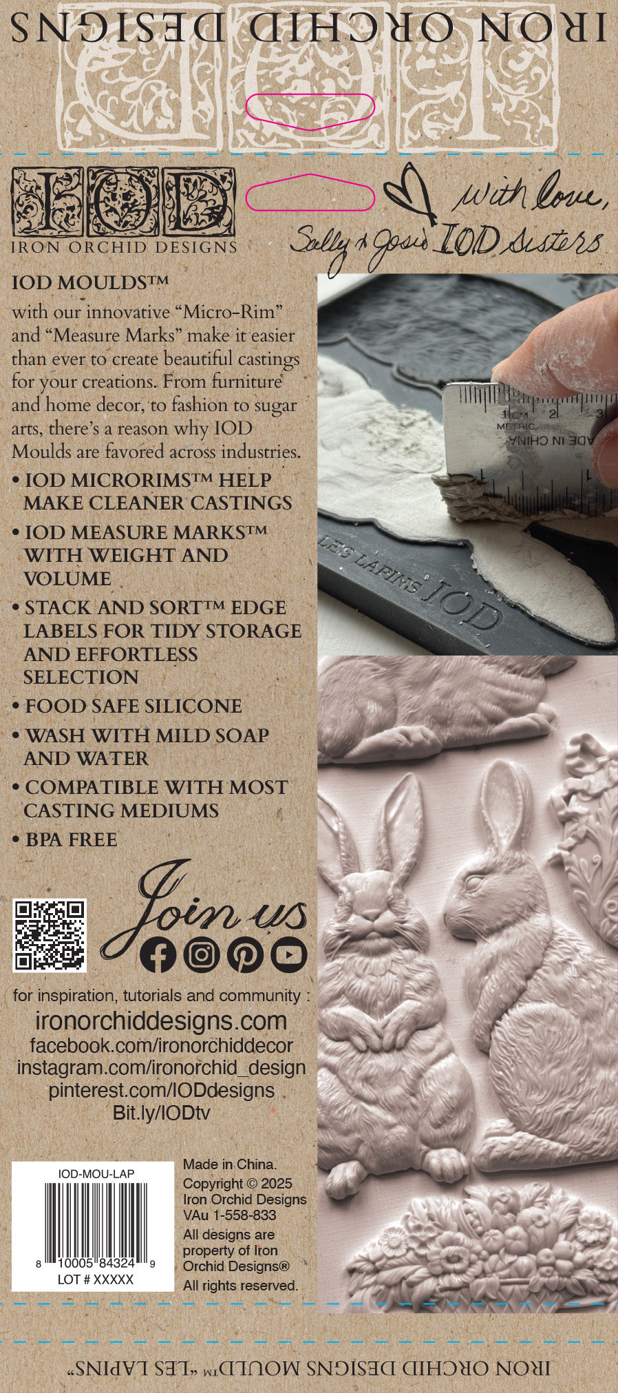 Iron Orchid Designs mould packaging with rabbit design Les Lapins and branding details.