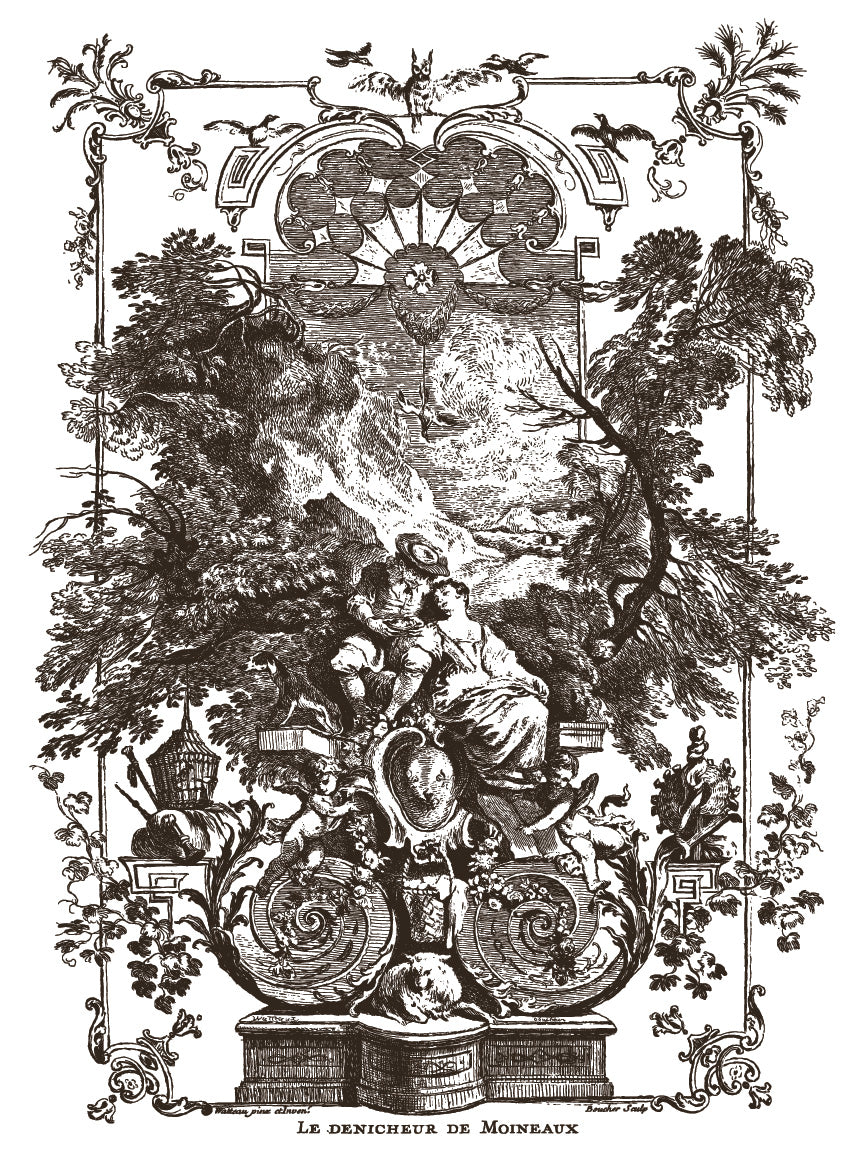 Decorative black and white illustration with intricate designs and text at the bottom by Iron Orchid Designs