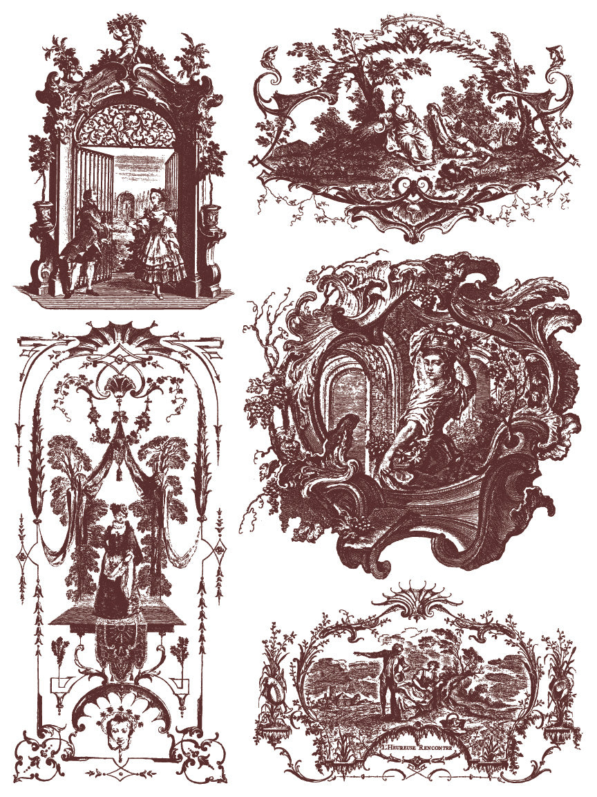 Set of decorative vignettes with classical scenes and architectural elements in a vintage style by Iron Orchid Designs
