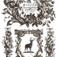 Decorative black and white design with floral elements, a deer, and text on a white background by Iron Orchid Designs