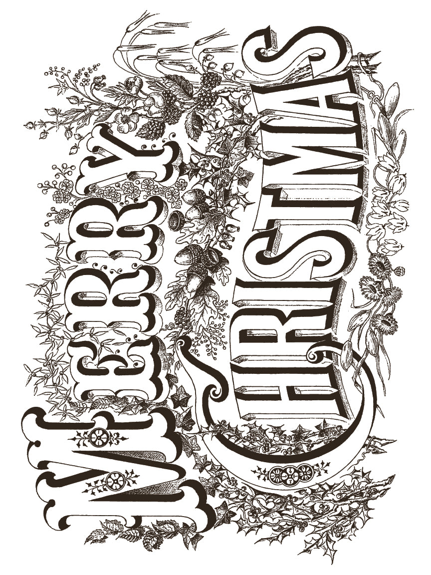 Decorative 'Merry Christmas' text with floral elements on a white background from Iron Orchid Designs