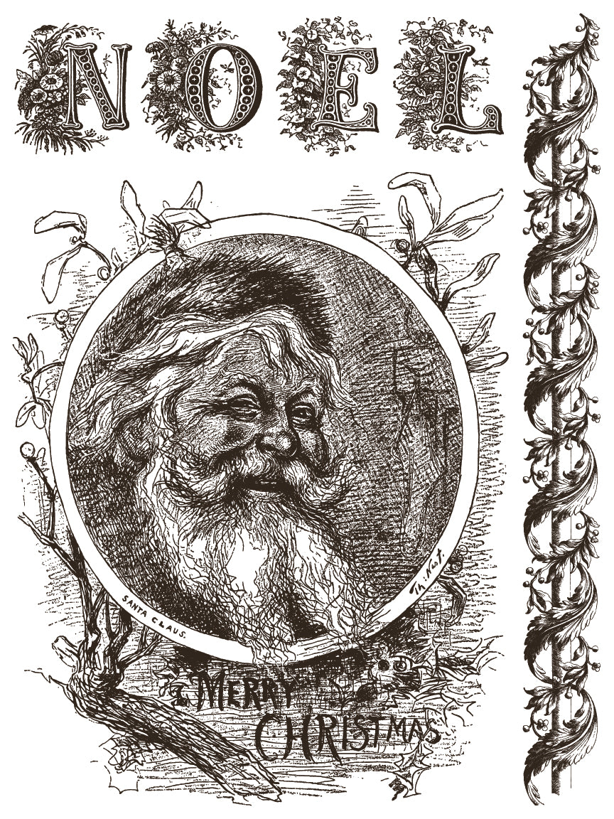 Vintage-style illustration of a bearded man with decorative elements and 'NOEL' text by Iron Orchid Designs