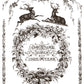 Decorative Christmas card with two stags, foliage, and the text 'Christmas comes but once a year' framed by ornate designs from Iron Orchid Designs