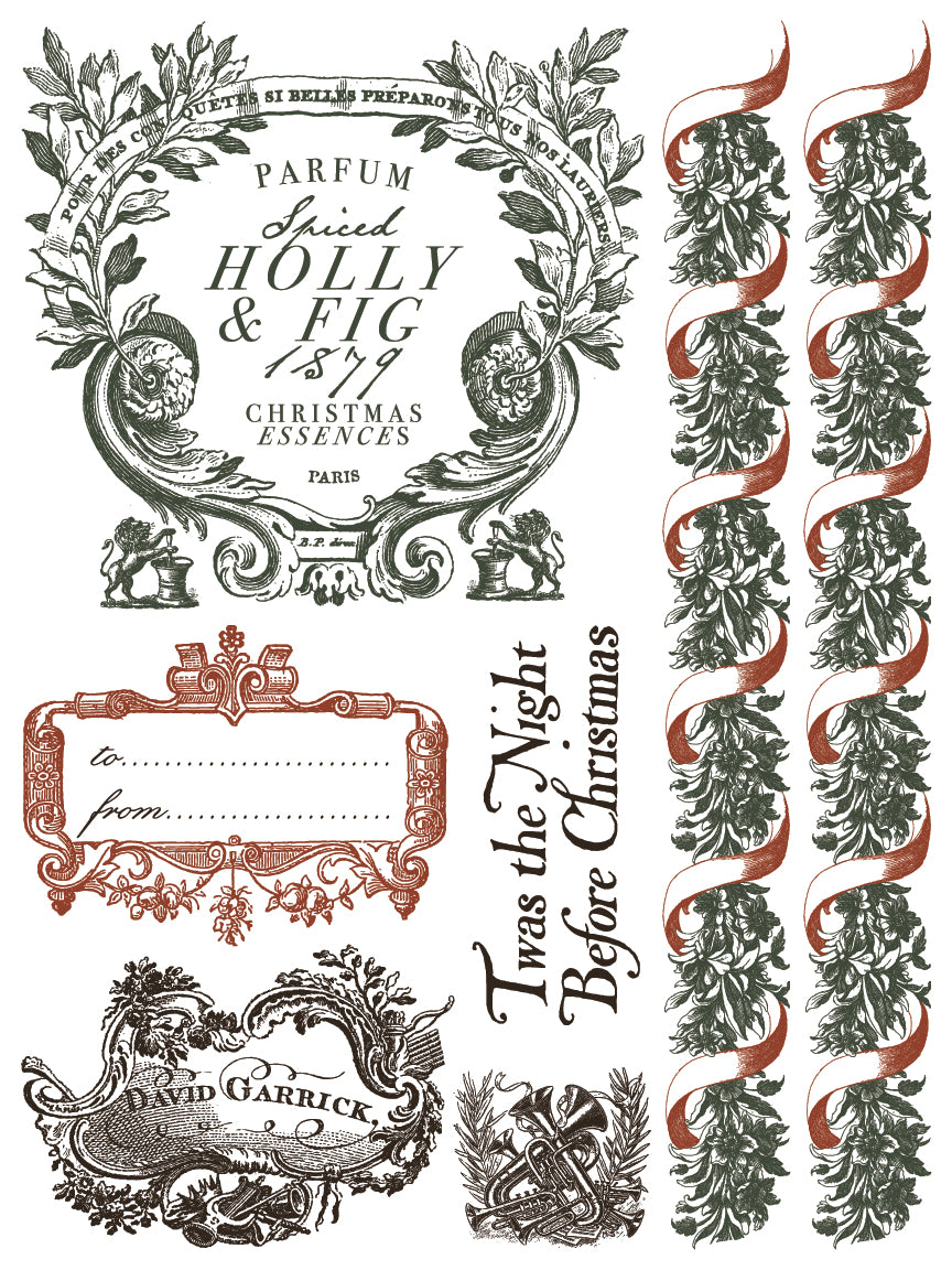 Decorative Christmas-themed design with text and ribbons on a white background by Iron Orchid Designs
