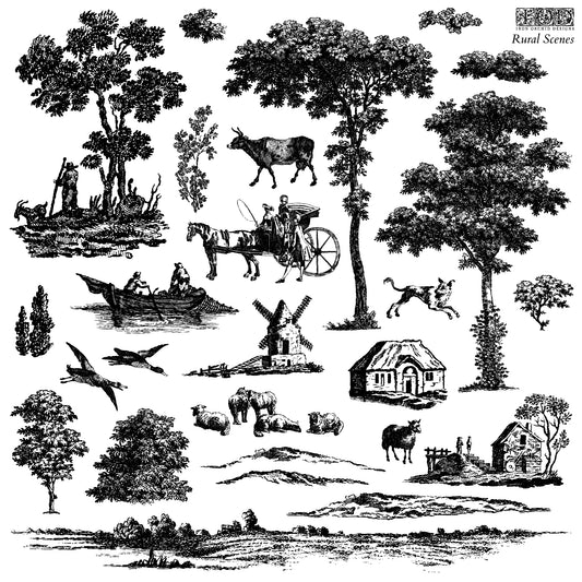 Iron Orchid Designs Rural Scenes country life inspired 12" x 12" stamps sheet one