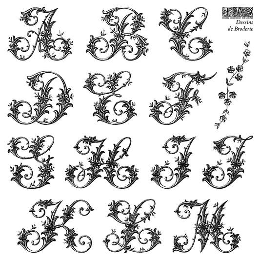 Floral letter stamps on a white background from Iron Orchid Designs Dessins de Broderie stamps