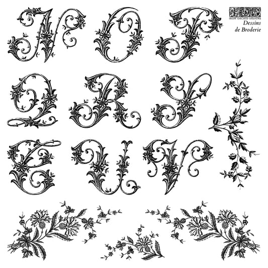 Floral letters and sprigs of flowers on a white background from Iron Orchid Designs Dessins de Broderie stamps
